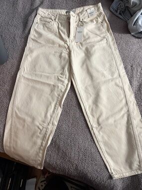Cream High-Rise Straight Jeans